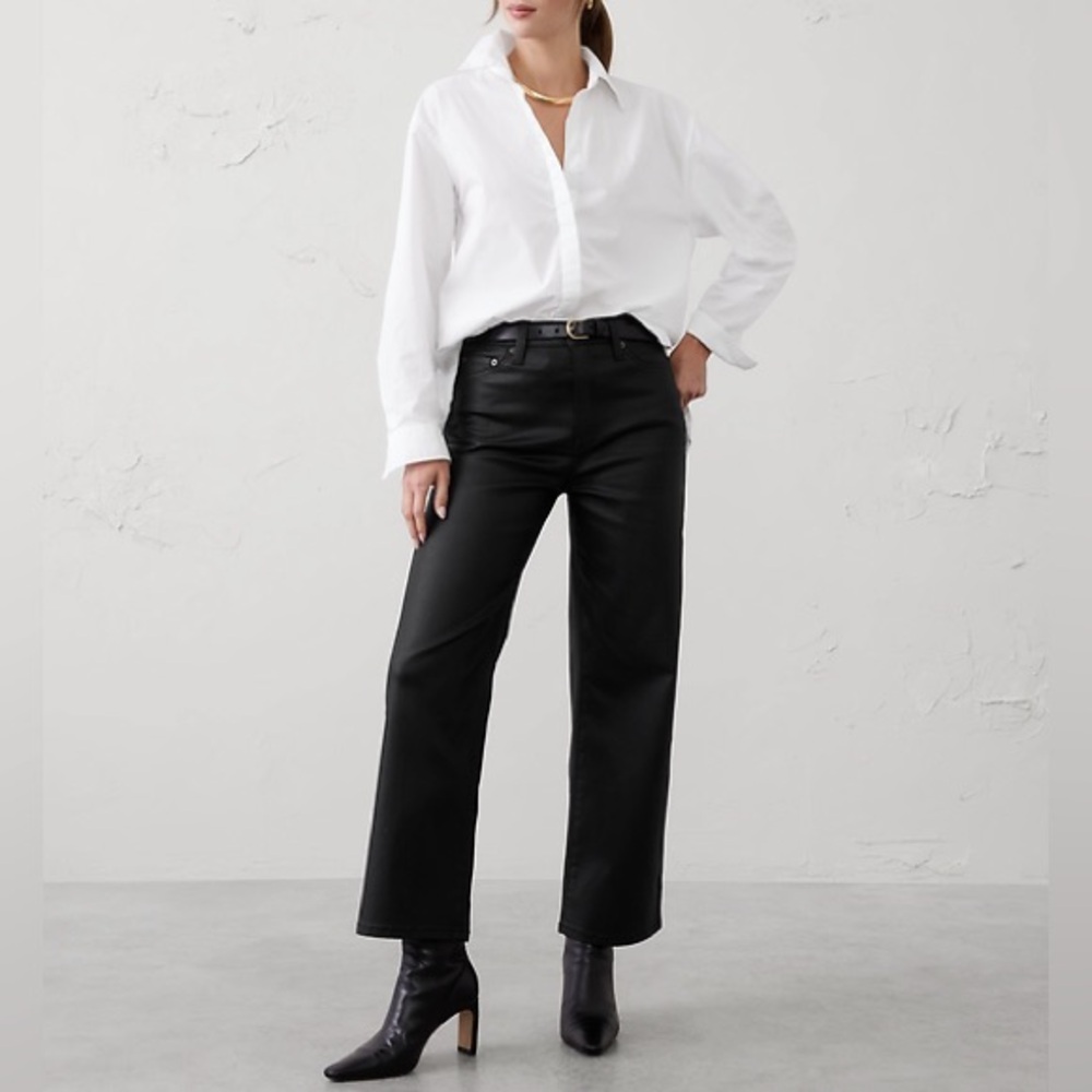 BR , STRAIGHT HIGH-RISE COATED JEAN, 31/12 NWT, black